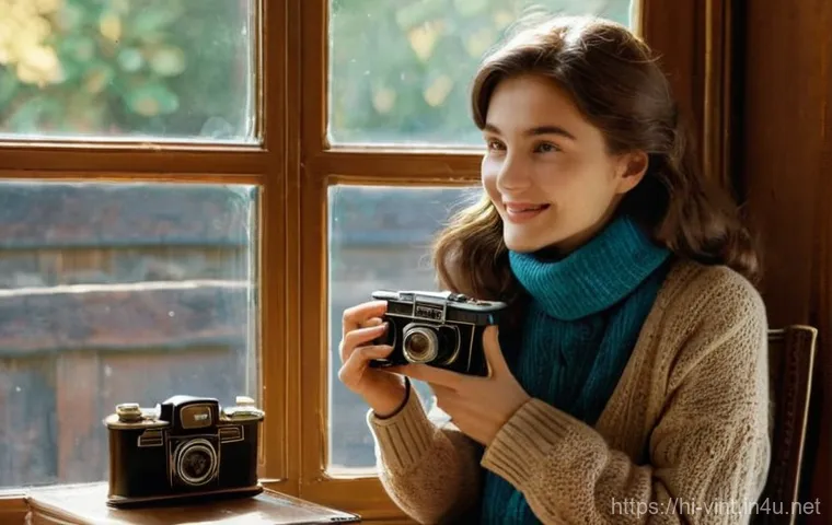 해외 직구로 빈티지 제품 구매하기 - **Prompt 1: Cozy Vintage Collector's Nook**
A young woman with shoulder-length, wavy brown hair,...
