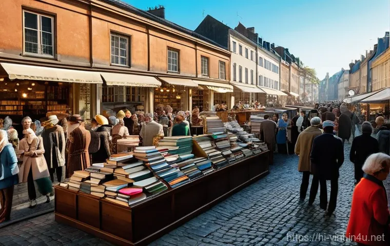 유럽 빈티지 시장 투어 후기 - **Prompt 1: Bustling European Vintage Market Scene**
"An eye-level, vibrant wide shot of a bustl...