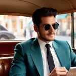 빈티지 선글라스 브랜드 - **Prompt:** A sophisticated person, gender-neutral, wearing classic Bausch & Lomb (B&L) era Ray-Ban ...